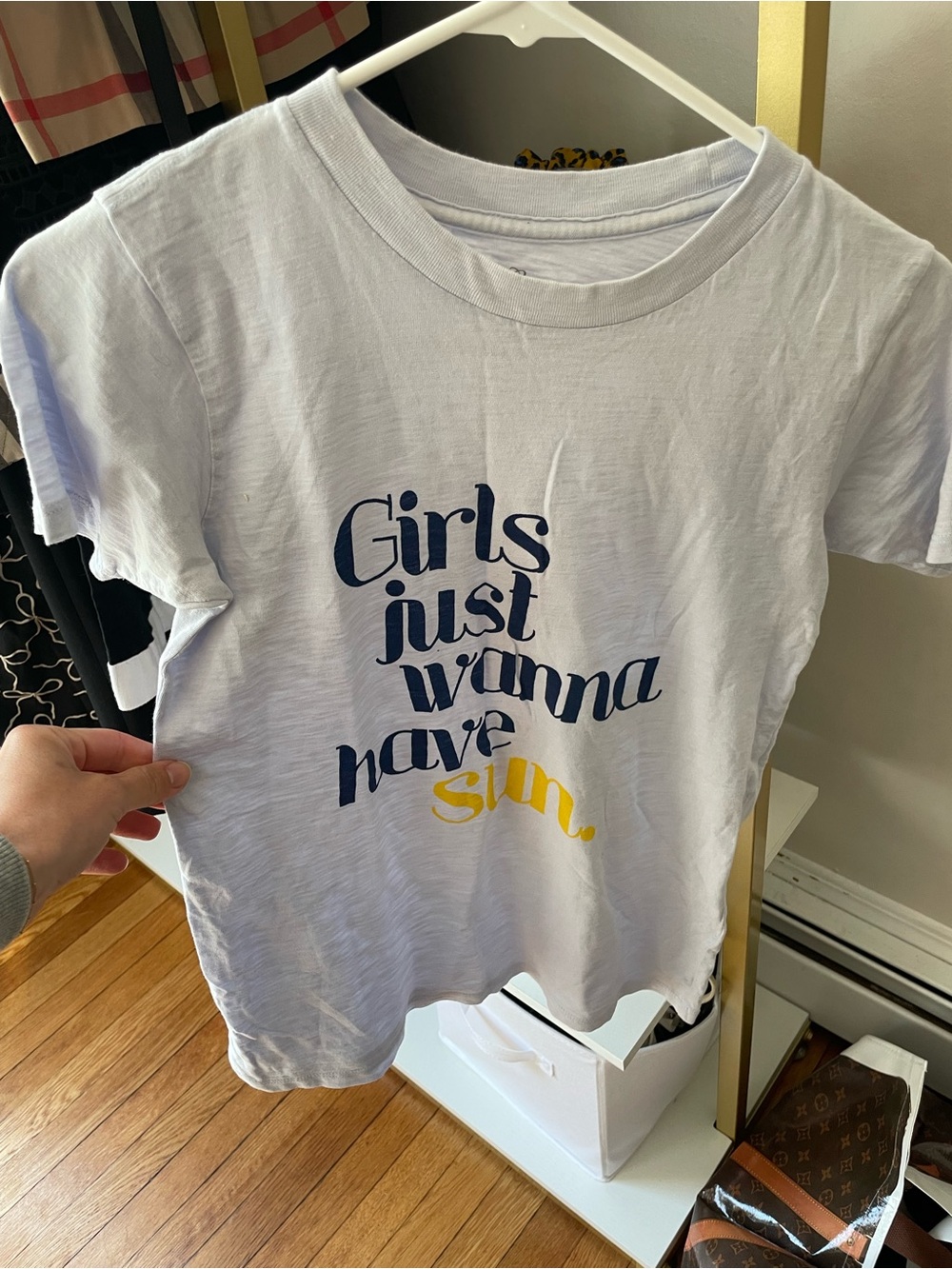 J. Crew Woman's Girls Just Wanna Have Sun Graphic Tee - White/Yellow/Blue